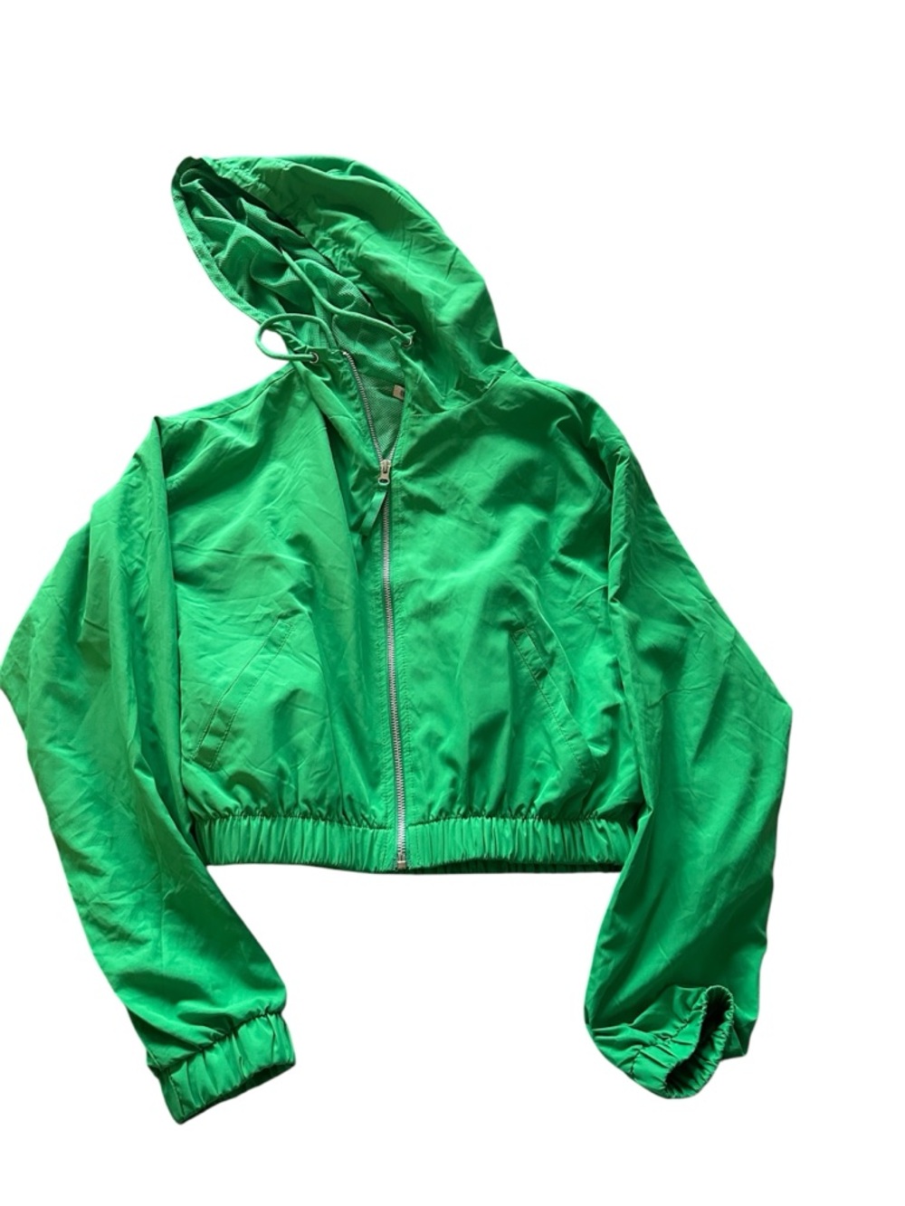 Forever 21 Bright Green Cropped Hooded Bomber Jacket